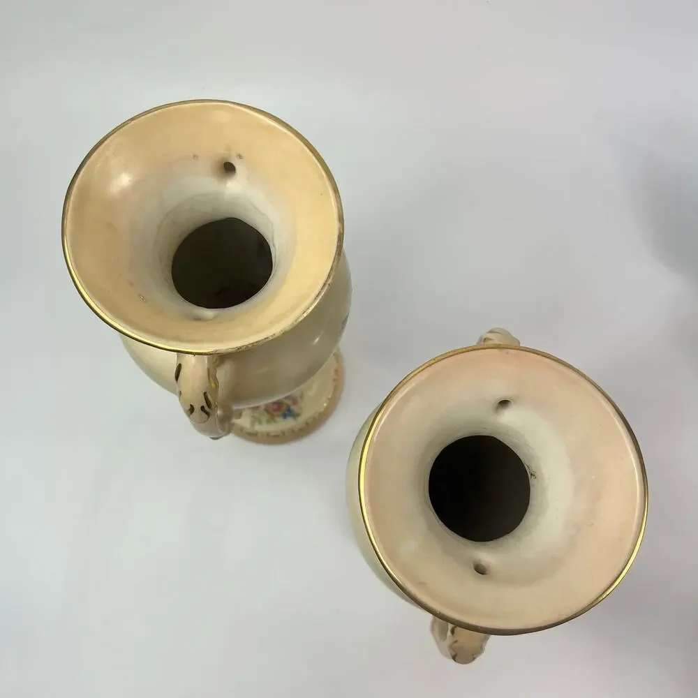 2 Tyndale Porcelain Vases Fine China Double Handle Hand Painted Floral Vintage